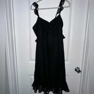 Lulus black ruffle wedding guest mini dress!